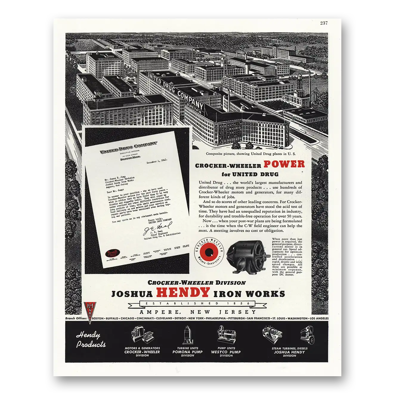 1944 Joshua Hendy Iron Works United Drug Company Vintage Magazine Print Ad