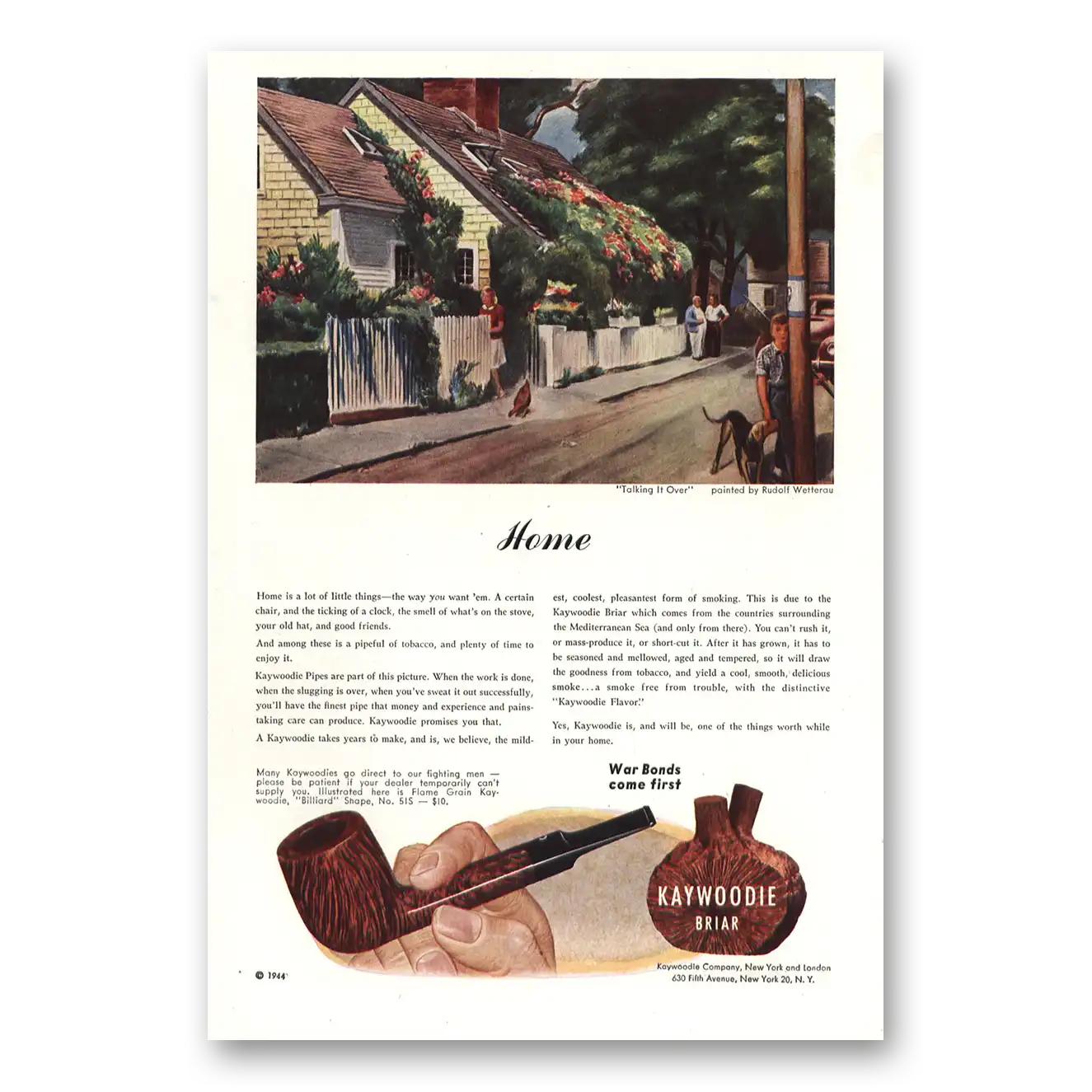 1944 Kaywoodie Pipes Briar Home Talking It Over Vintage Magazine Print Ad