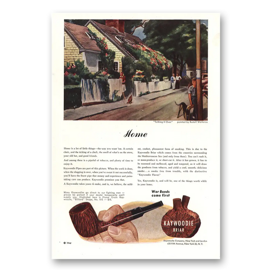 1944 Kaywoodie Pipes Briar Home Talking It Over Vintage Magazine Print Ad