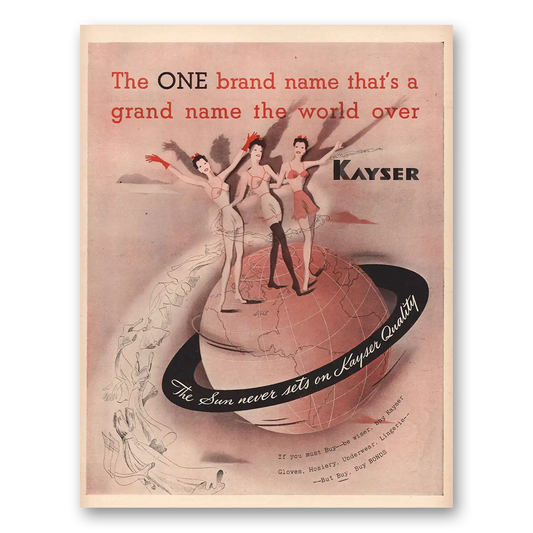 1944 Kayser Hosiery Grand Name World Over Vintage Magazine Print Ad