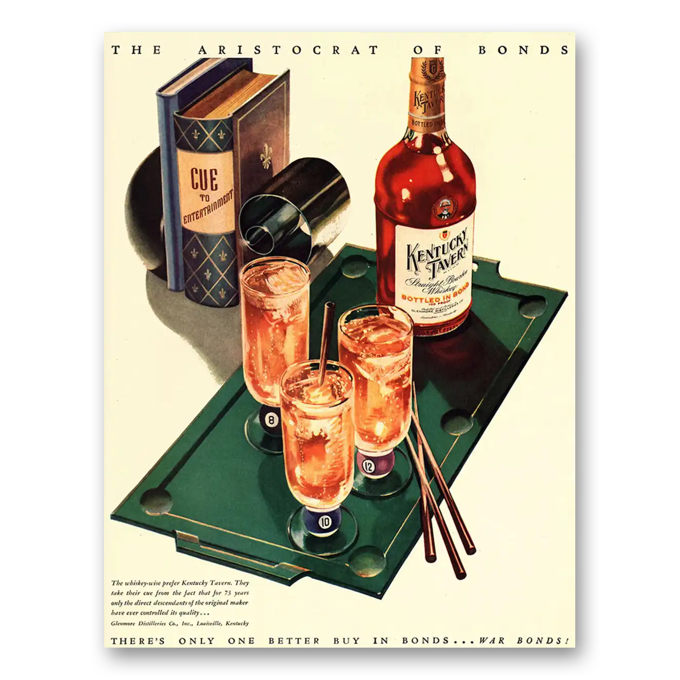 1944 Kentucky Tavern Whiskey Cue to Entertainment Vintage Magazine Print Ad