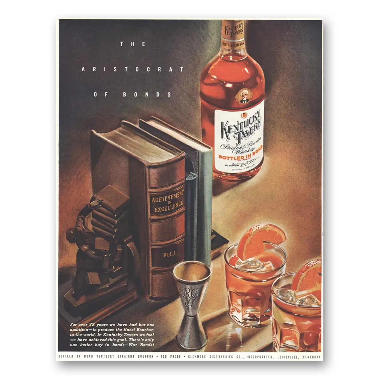 1944 Kentucky Tavern Whiskey Aristocrat of Bonds Bookends Vintage Magazine Print Ad