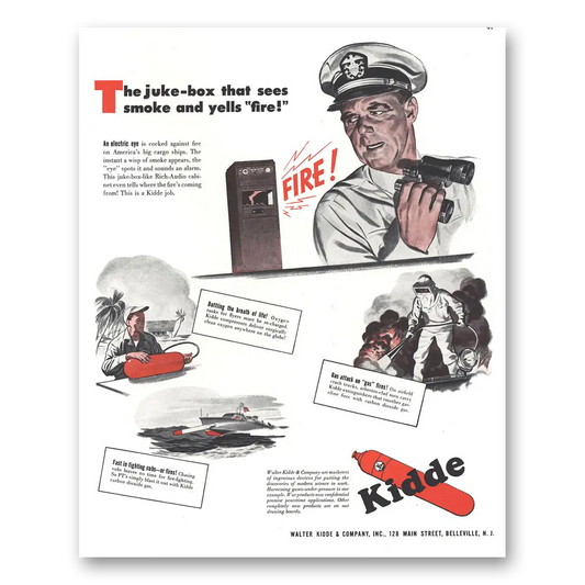 1944 Walter Kidde Fire Extinguisher Juke Box That Sees Smoke and Yells Fire Vintage Magazine Print Ad