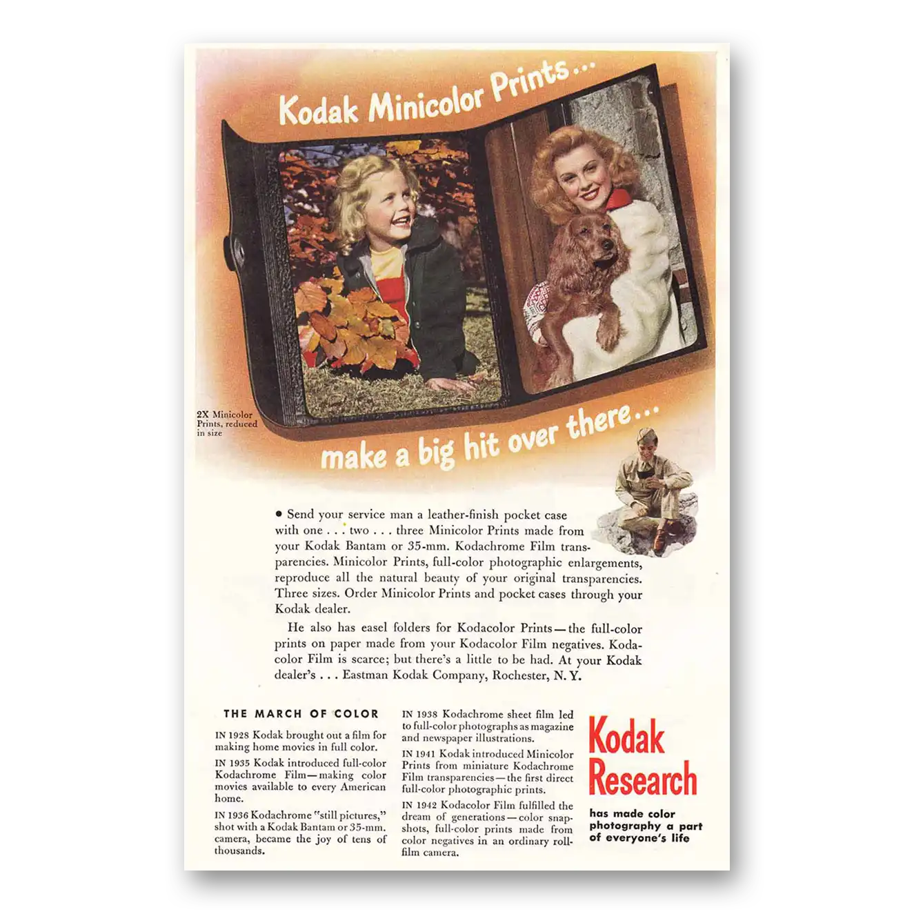 1944 Kodak Film Minicolor Prints Make Big Hit Over There Vintage Magazine Print Ad