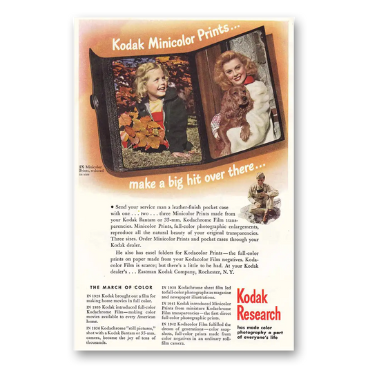 1944 Kodak Film Minicolor Prints Make Big Hit Over There Vintage Magazine Print Ad