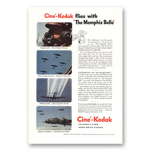 1944 Cine Kodak Camera Flies With The Memphis Belle Vintage Magazine Print Ad