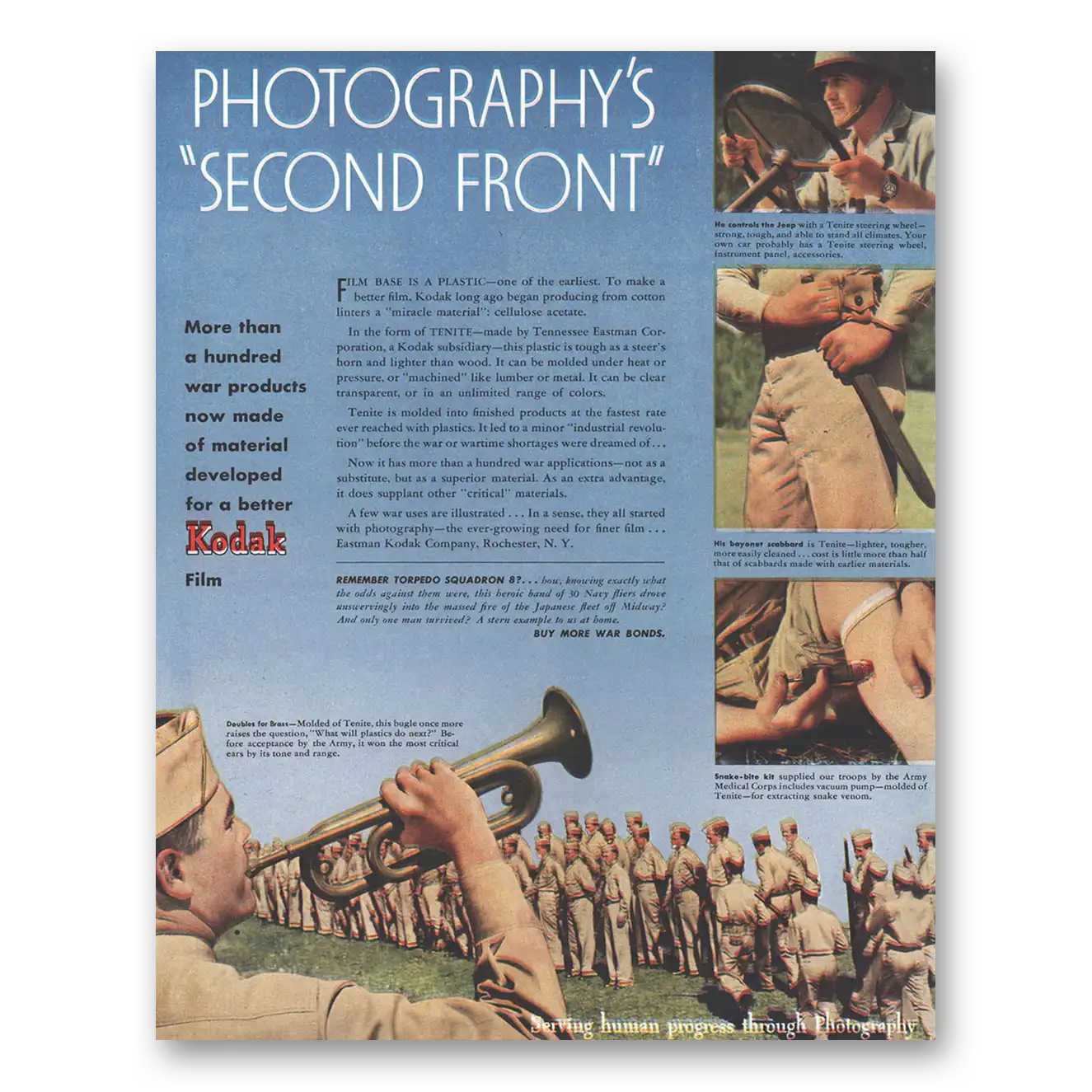 1944 Kodak Film Photography's Second Front Vintage Magazine Print Ad