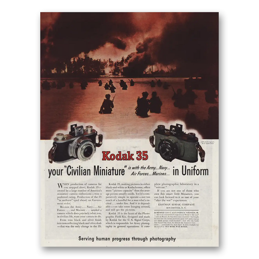 1944 Kodak Automatic 35 Camera Civilian Miniature Vintage Magazine Print Ad