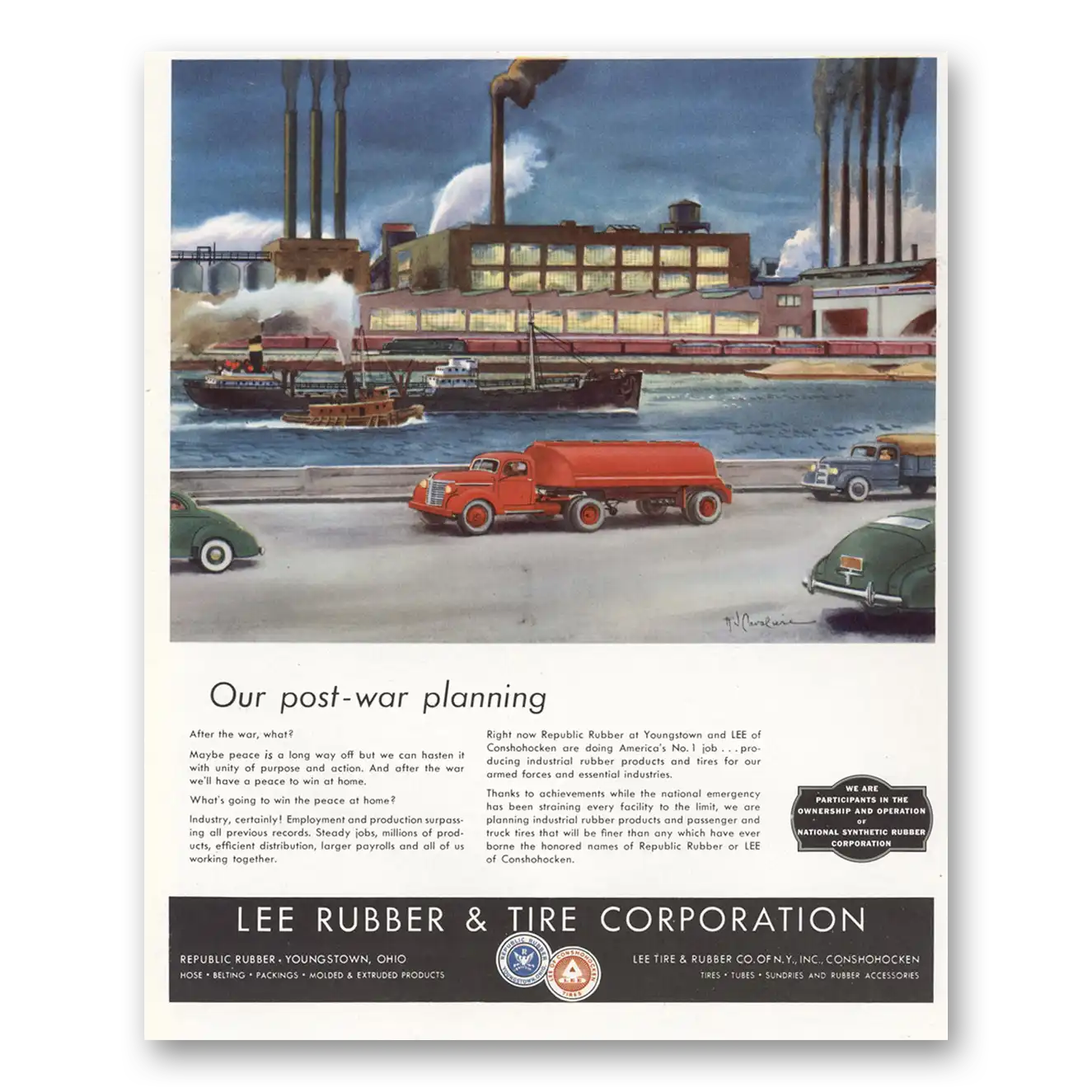 1944 Lee Tires Our Post War Planning Vintage Magazine Print Ad