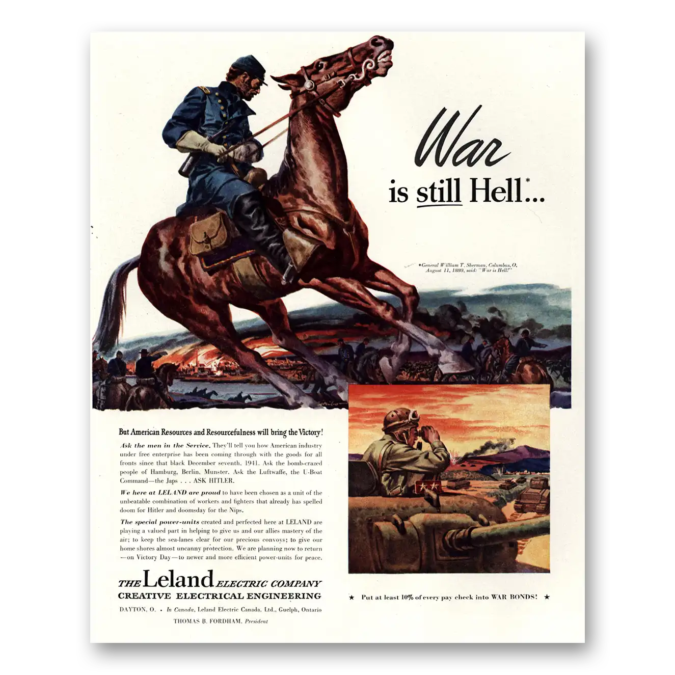 1944 Leland Electric War Is Still Hell Vintage Magazine Print Ad