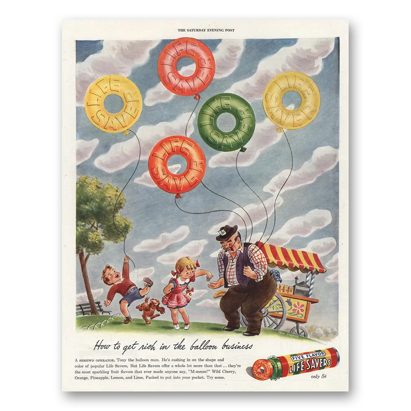 1944 Life Savers Get Rich In Balloon Business Vintage Magazine Print Ad