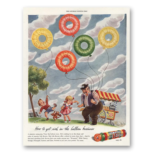 1944 Life Savers Get Rich In Balloon Business Vintage Magazine Print Ad