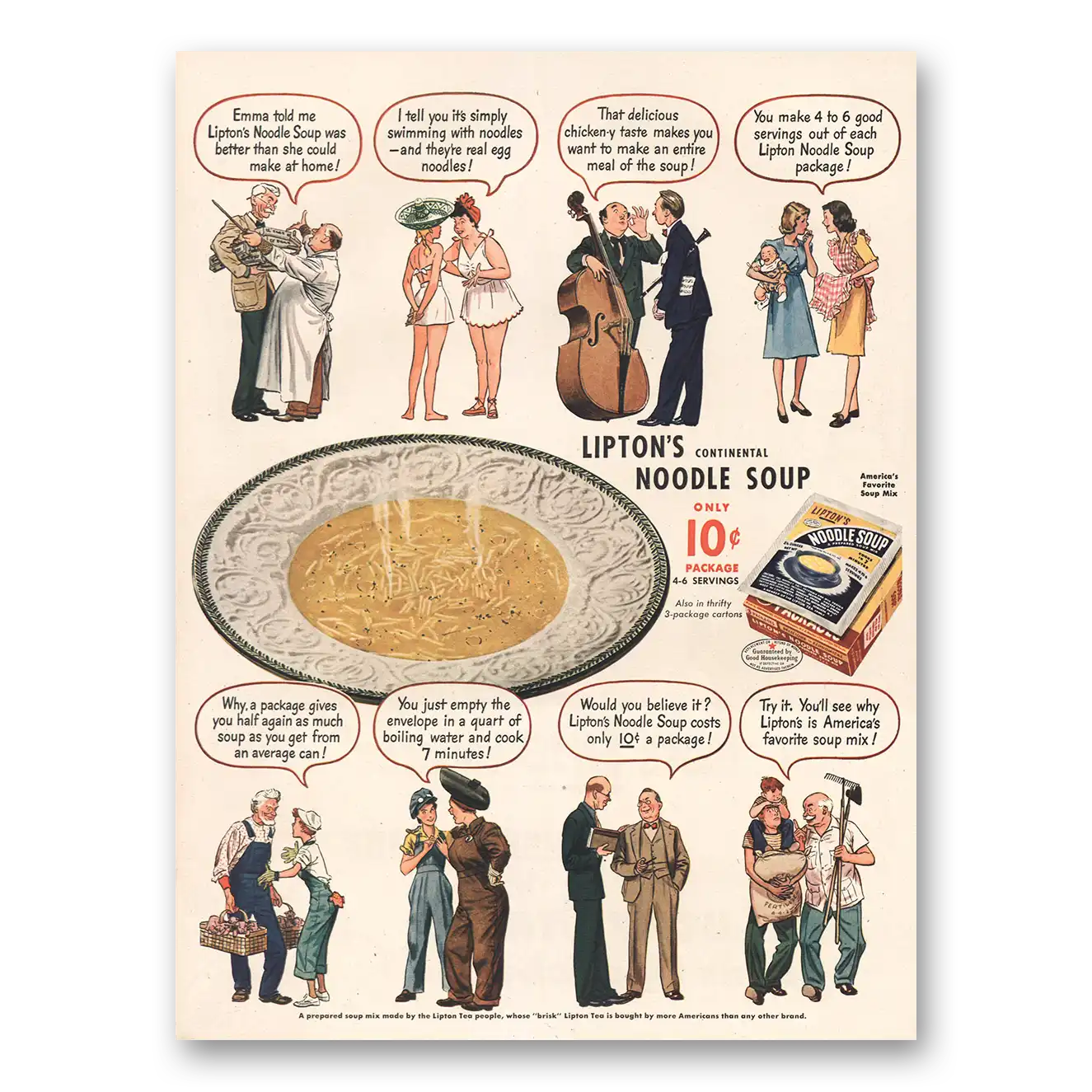 1944 Liptons Noodle Soup Emma Vintage Magazine Print Ad