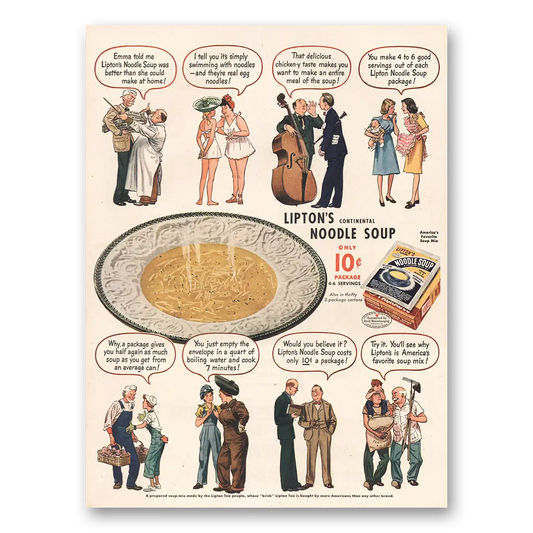 1944 Liptons Noodle Soup Emma Vintage Magazine Print Ad