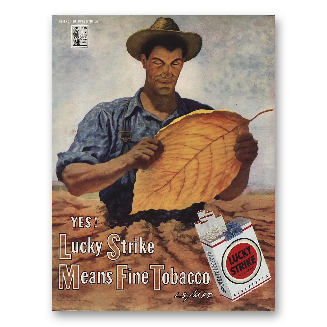 1944 Lucky Strike Cigarettes Yes Means Fine Tobacco Vintage Magazine Print Ad