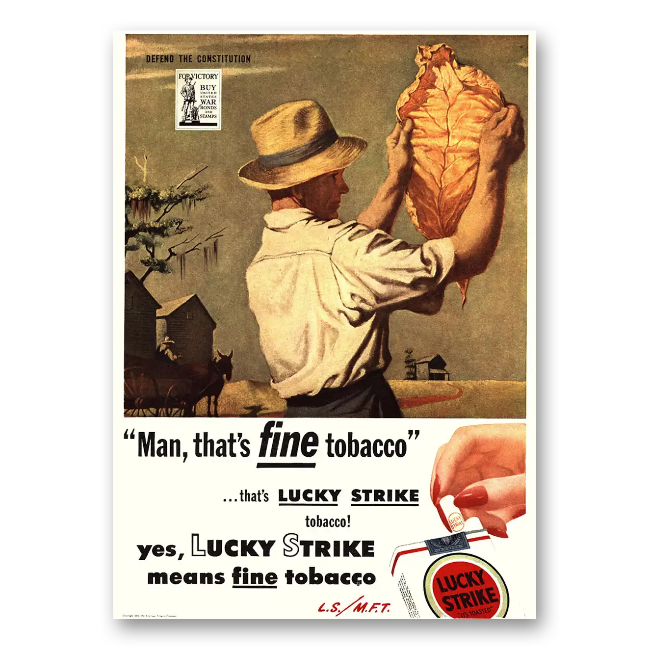 1944 Lucky Strike Cigarettes Man That’s Fine Tobacco Vintage Magazine Print Ad