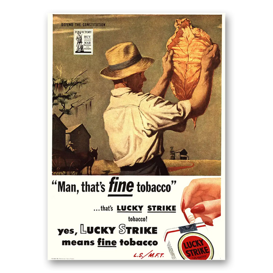 1944 Lucky Strike Cigarettes Man That’s Fine Tobacco Vintage Magazine Print Ad