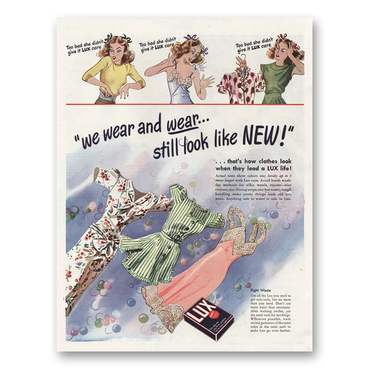 1944 Lux Soap We Wear and Wear Still Look Like New Vintage Magazine Print Ad