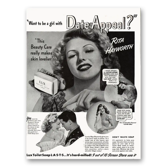 1944 Lux Soap Date Appeal Rita Hayworth Vintage Magazine Print Ad