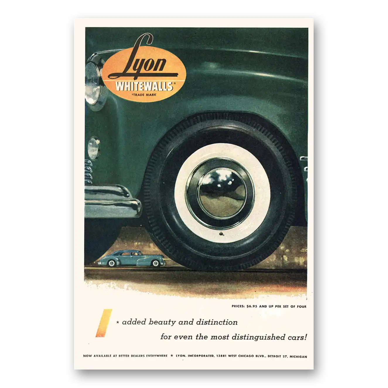 1944 Lyon Whitewalls Added Beauty and Distinction Vintage Magazine Print Ad