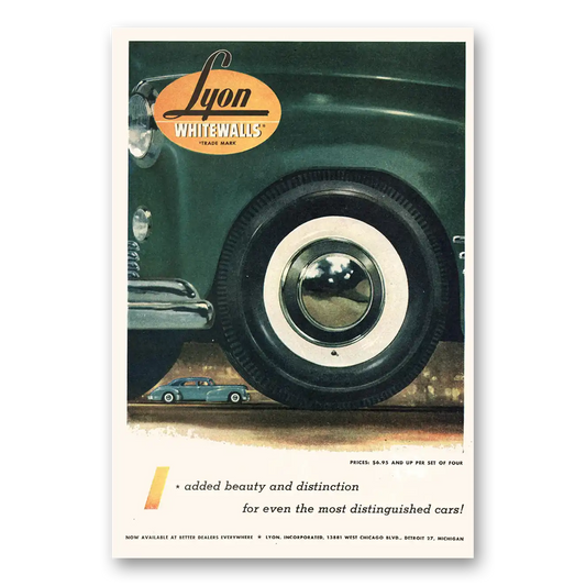 1944 Lyon Whitewalls Added Beauty and Distinction Vintage Magazine Print Ad