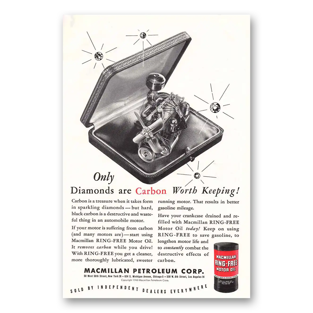 1944 Macmillan Oil Diamonds are Carbon Worth Keeping Vintage Magazine Print Ad