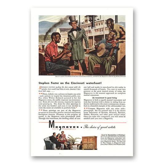 1944 Magnavox Radio Phonograph Stephen Foster Cincinnati Waterfront Vintage Magazine Print Ad