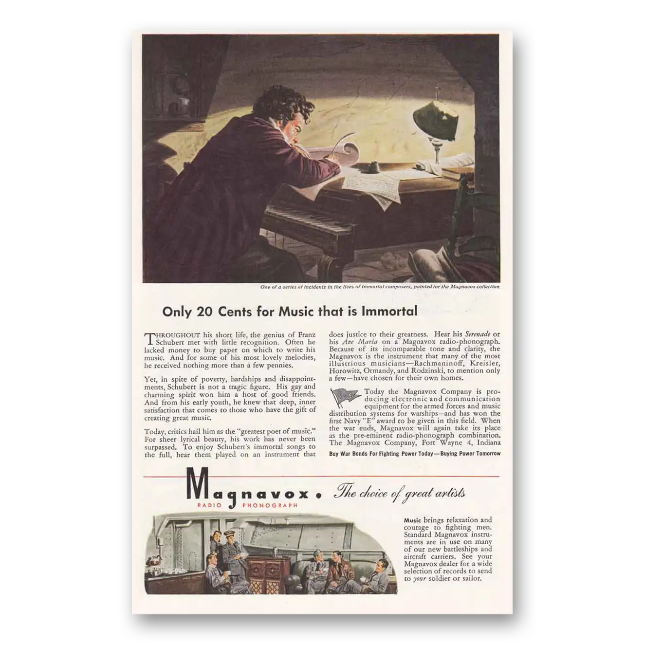 1944 Magnavox Radio Phonograph Music that is Immortal Vintage Magazine Print Ad