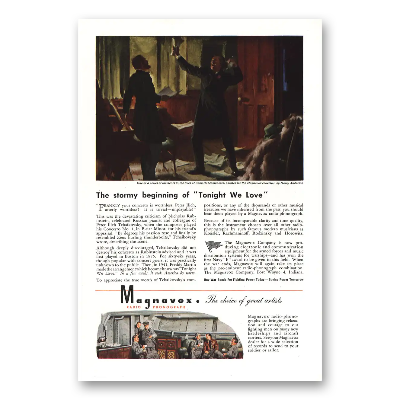 1944 Magnavox Radio Phonograph Stormy Beginning of Tonight We Love Vintage Magazine Print Ad