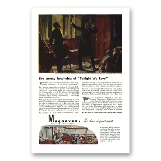 1944 Magnavox Radio Phonograph Stormy Beginning of Tonight We Love Vintage Magazine Print Ad