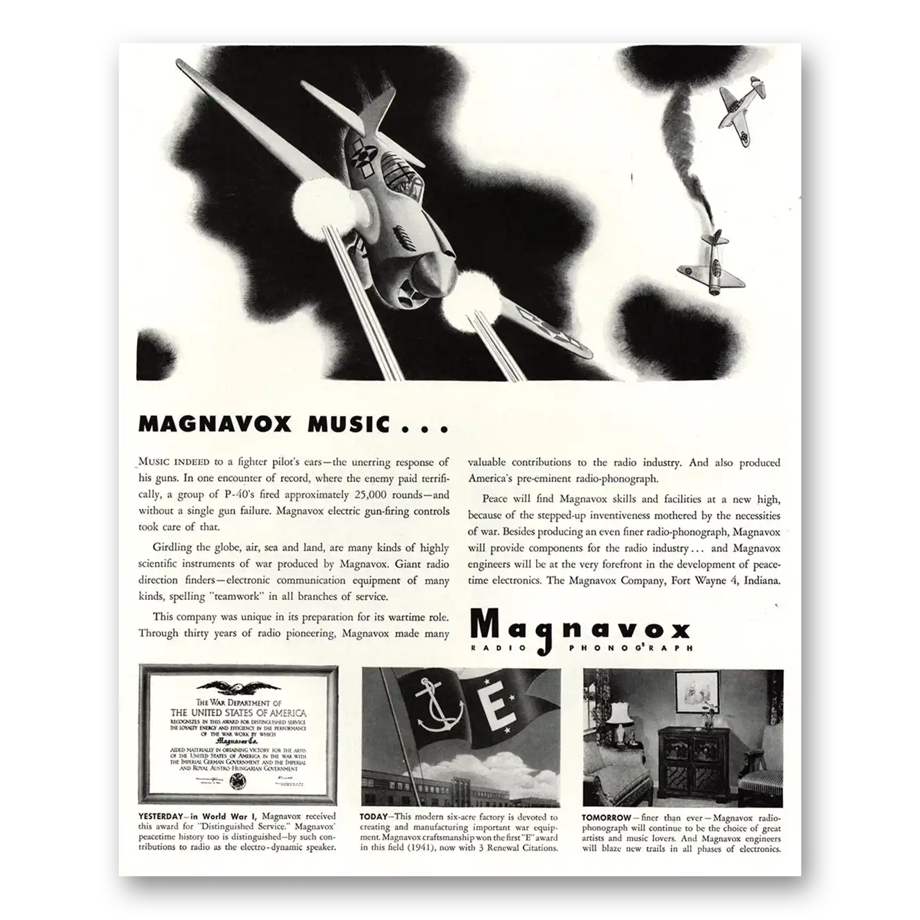 1944 Magnavox Radio Phonograph Music Indeed to a Fighter Pilots Ears Vintage Magazine Print Ad