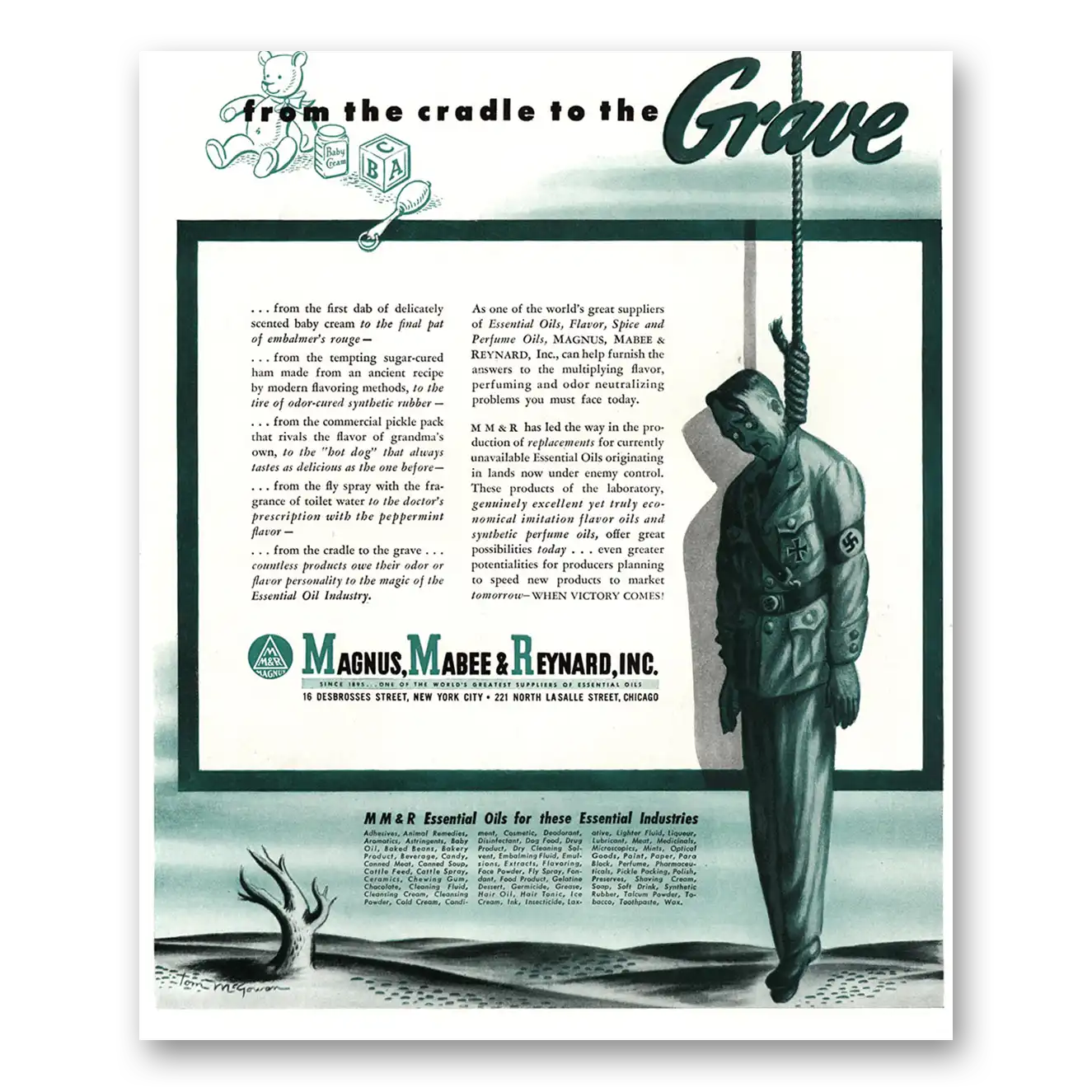 1944 Magnus Mabee & Reynard Cradle to the Grave Hitler Vintage Magazine Print Ad