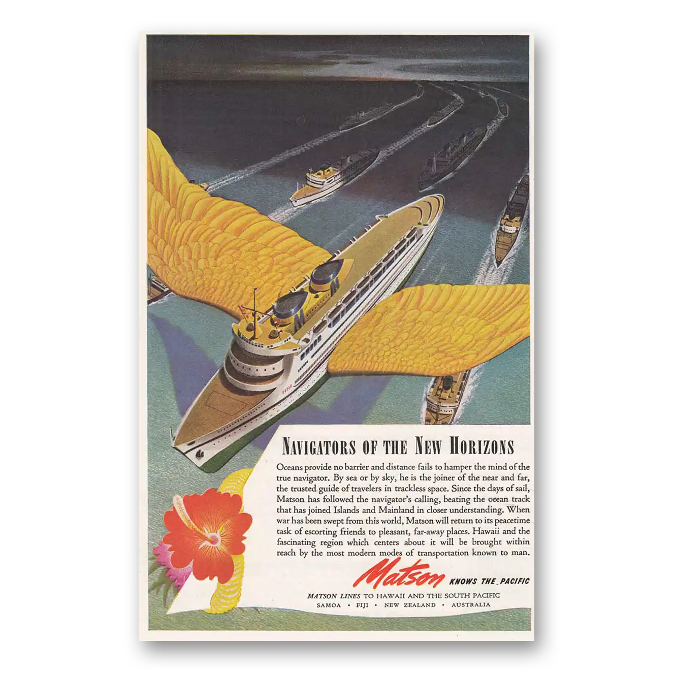 1944 Matson Line Navigators of the New Horizons Vintage Magazine Print Ad