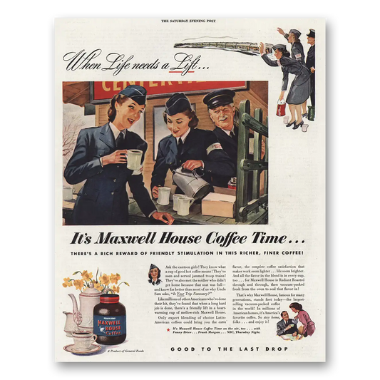 1944 Maxwell House Coffee Life Needs Lift Vintage Magazine Print Ad