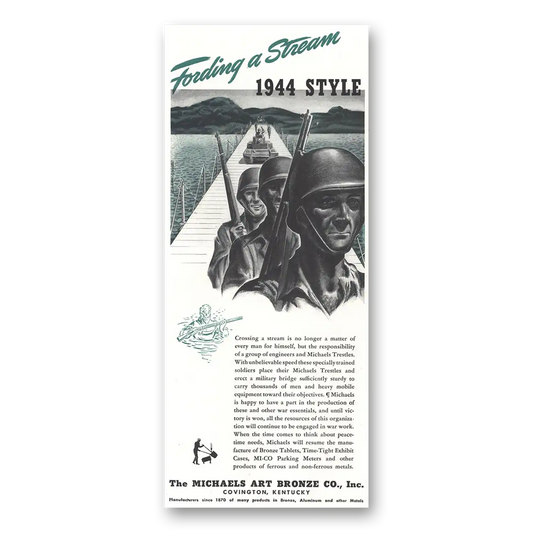 1944 Michaels Art Bronze Fording a Stream Style Vintage Magazine Print Ad