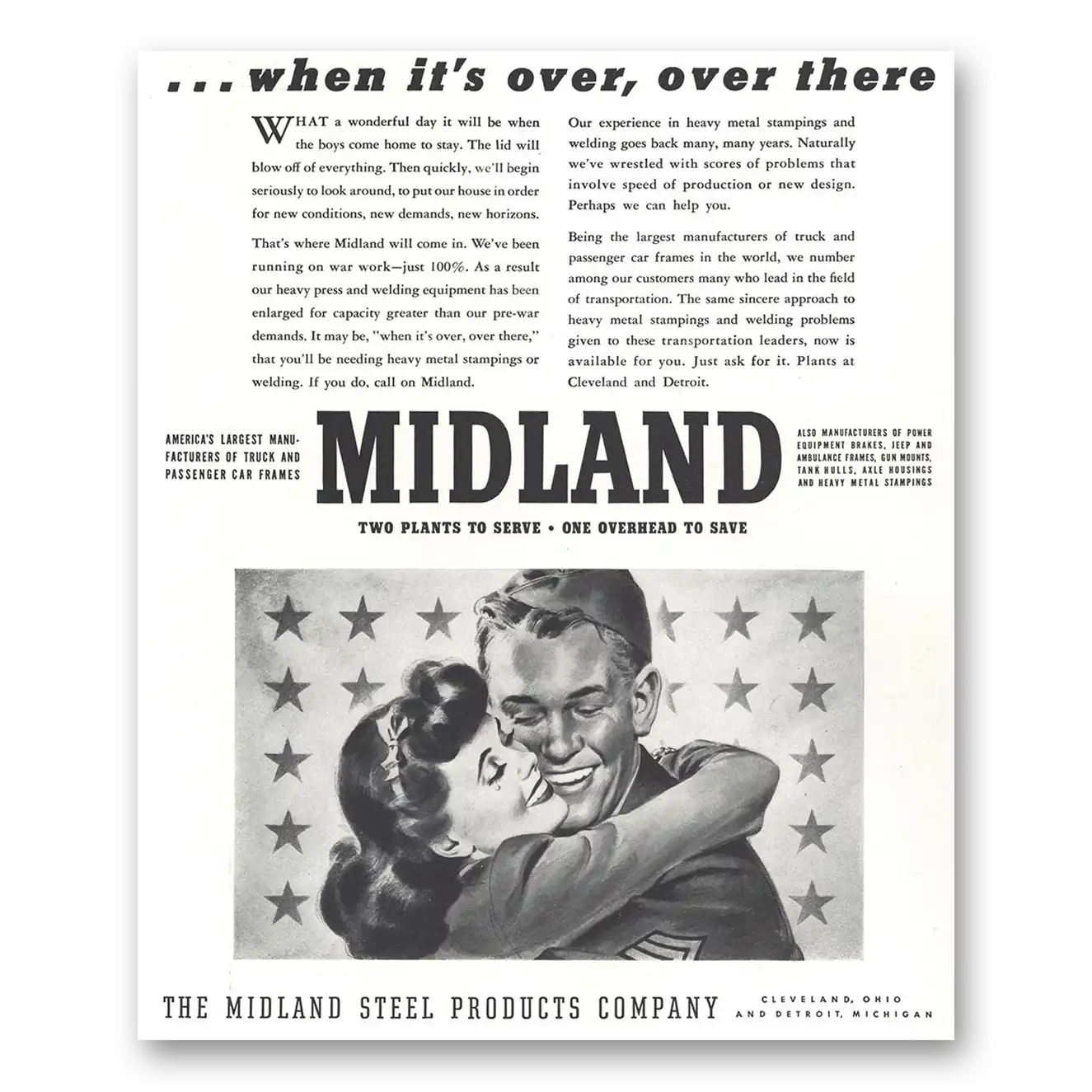 1944 Midland Steel When Its Over There Vintage Magazine Print Ad