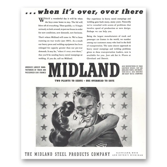 1944 Midland Steel When Its Over There Vintage Magazine Print Ad