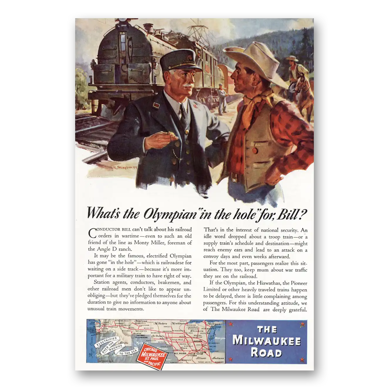 1944 Milwaukee Road Olympian in the Hole Vintage Magazine Print Ad