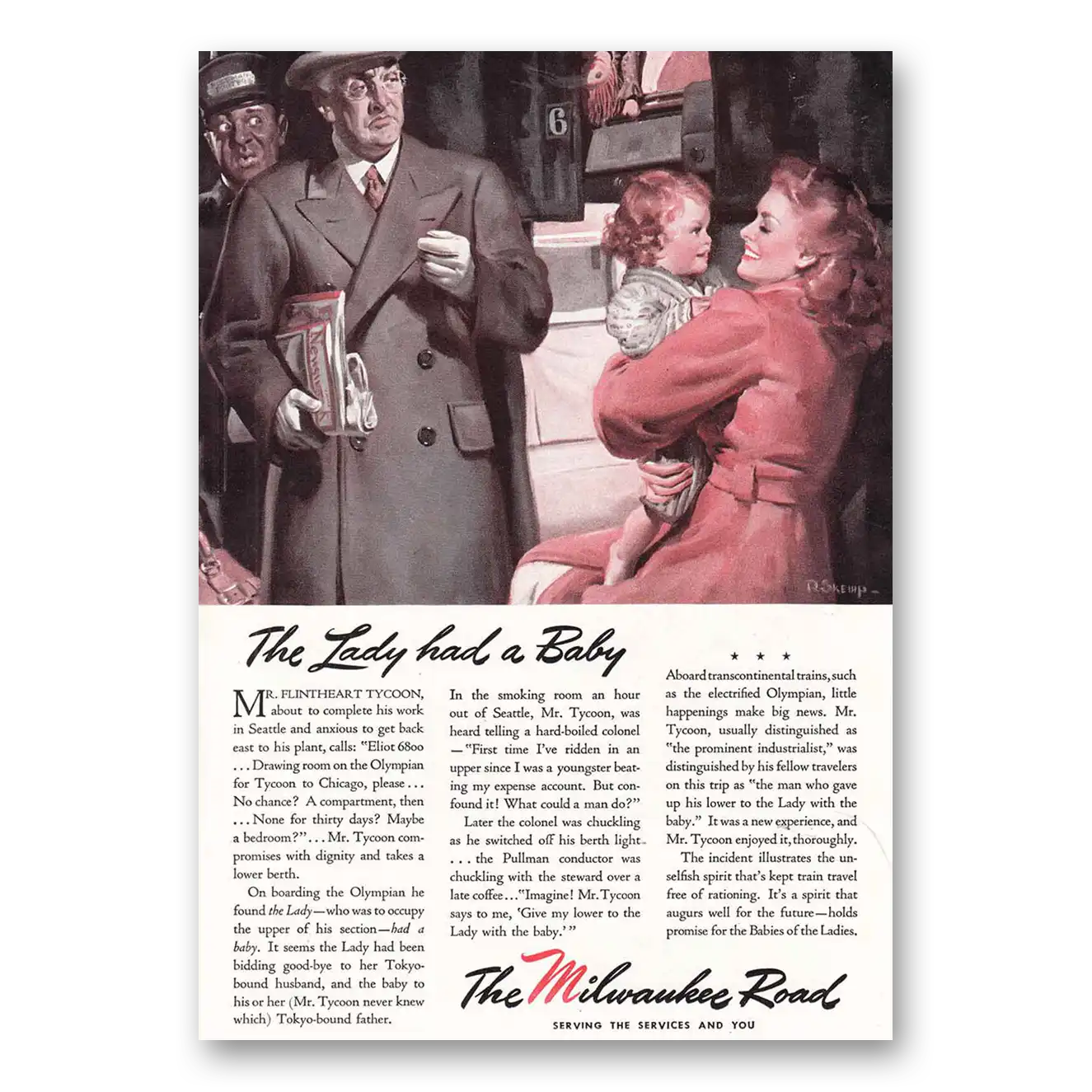 1944 Milwaukee Road Lady Had a Baby Vintage Magazine Print Ad