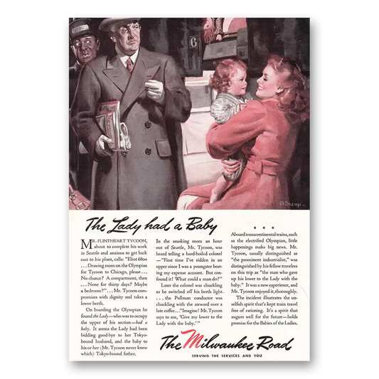 1944 Milwaukee Road Lady Had a Baby Vintage Magazine Print Ad