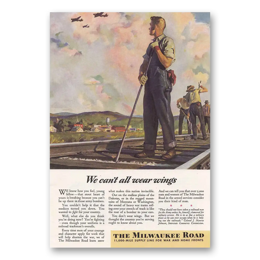 1944 Milwaukee Road We Can't All Wear Wings Vintage Magazine Print Ad