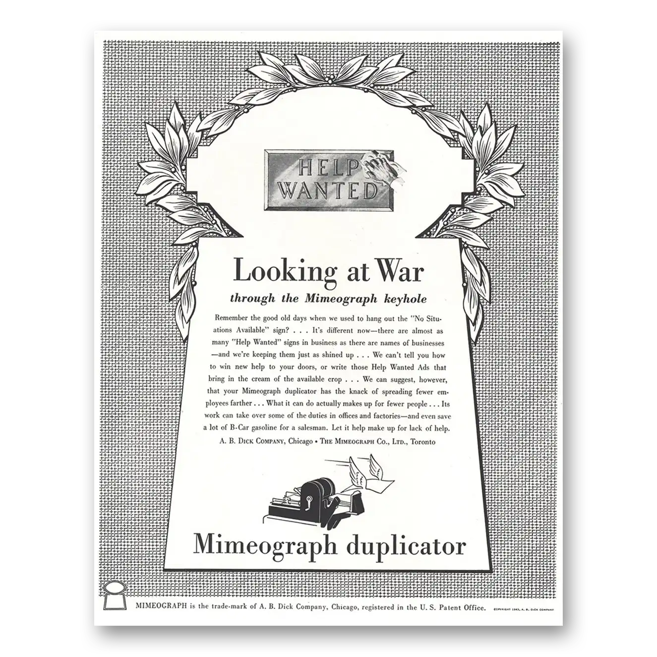 1944 Mimeograph Duplicator Looking At War Vintage Magazine Print Ad