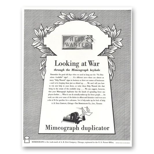 1944 Mimeograph Duplicator Looking At War Vintage Magazine Print Ad