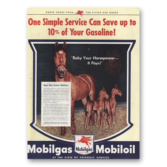 1944 Mobilgas One Simple Service Vintage Magazine Print Ad