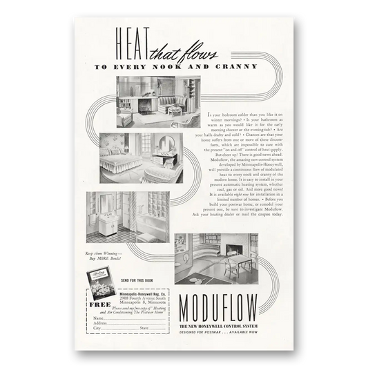 1944 Moduflow Heat That Flows to Every Nook and Cranny Vintage Magazine Print Ad