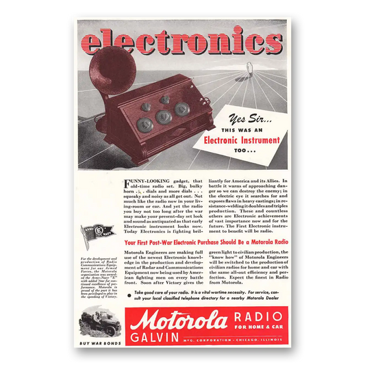 1944 Motorola Radio Electronics Yes Sir This Was an Electronic Instrument Vintage Magazine Print Ad