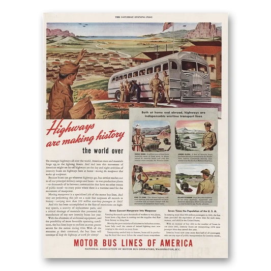 1944 Motor Bus Lines of America Highways Are Making History Vintage Magazine Print Ad