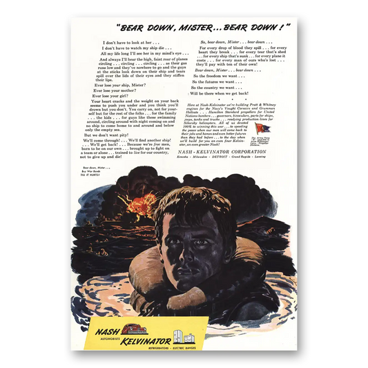 1944 Nash Kelvinator Bear Down Mister Vintage Magazine Print Ad