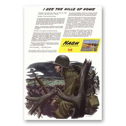 1944 Nash Kelvinator Wartime I See the Hills of Home Vintage Magazine Print Ad