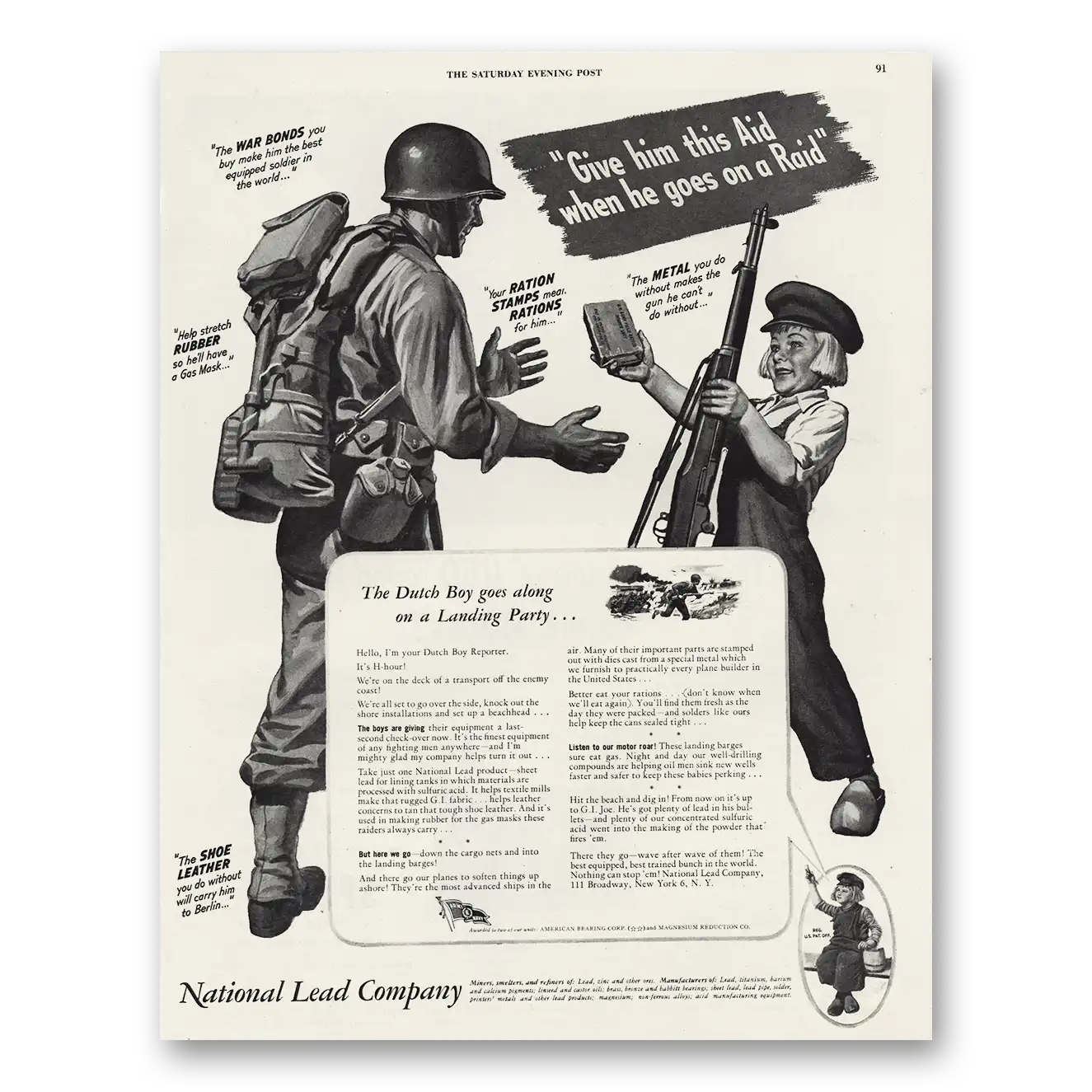 1944 National Lead Company Give Him This Aid When He Goes On Raid Vintage Magazine Print Ad